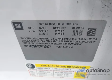 2013 Chevrolet Malibu Eco Premium Audio z USA, uszkodzony, nr VIN 1G11F5SR1DF132997